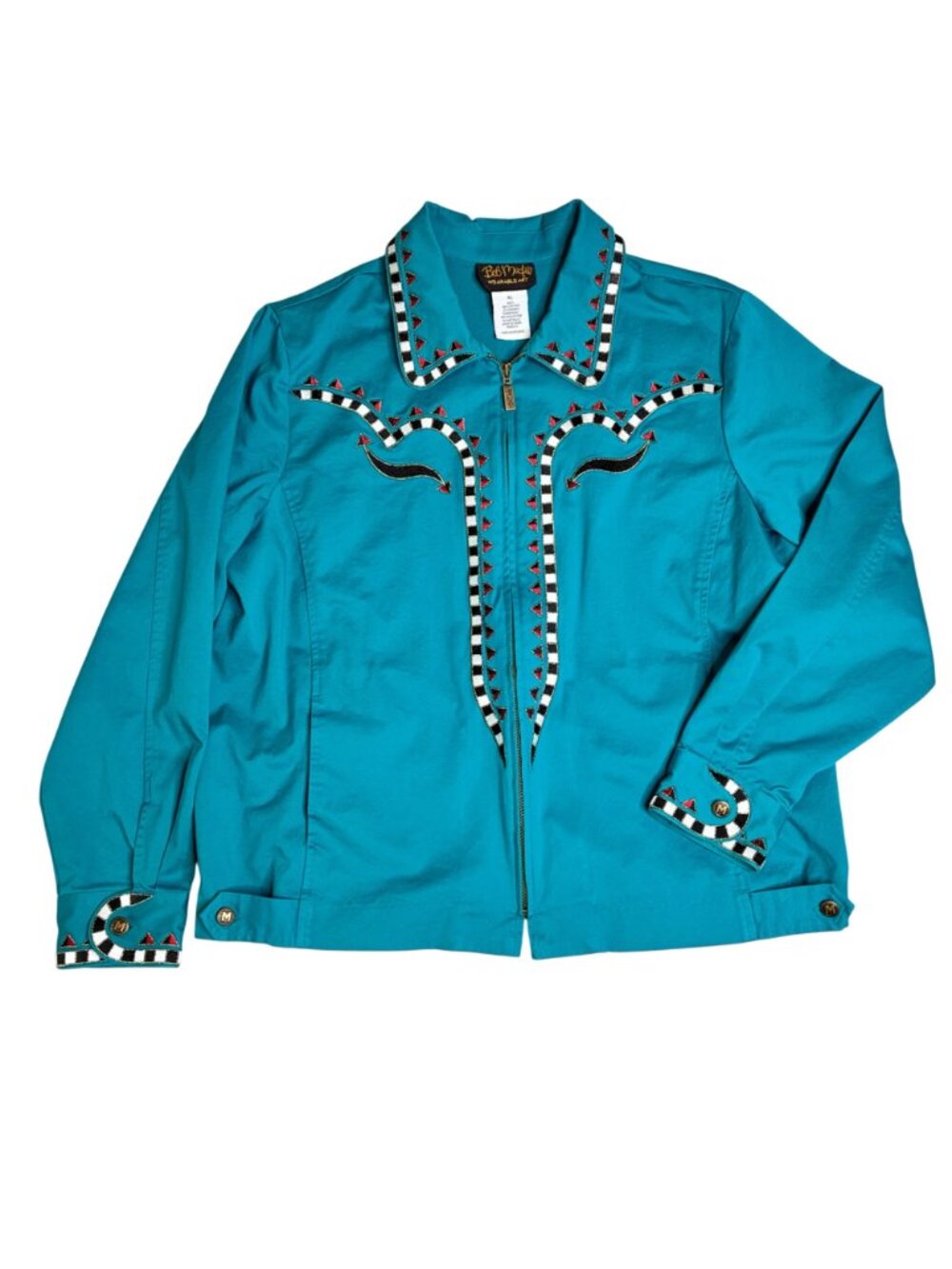 Bob Mackie Wearable Art Teal Embroidered Jacket Western Style XL - Picture 2 of 9